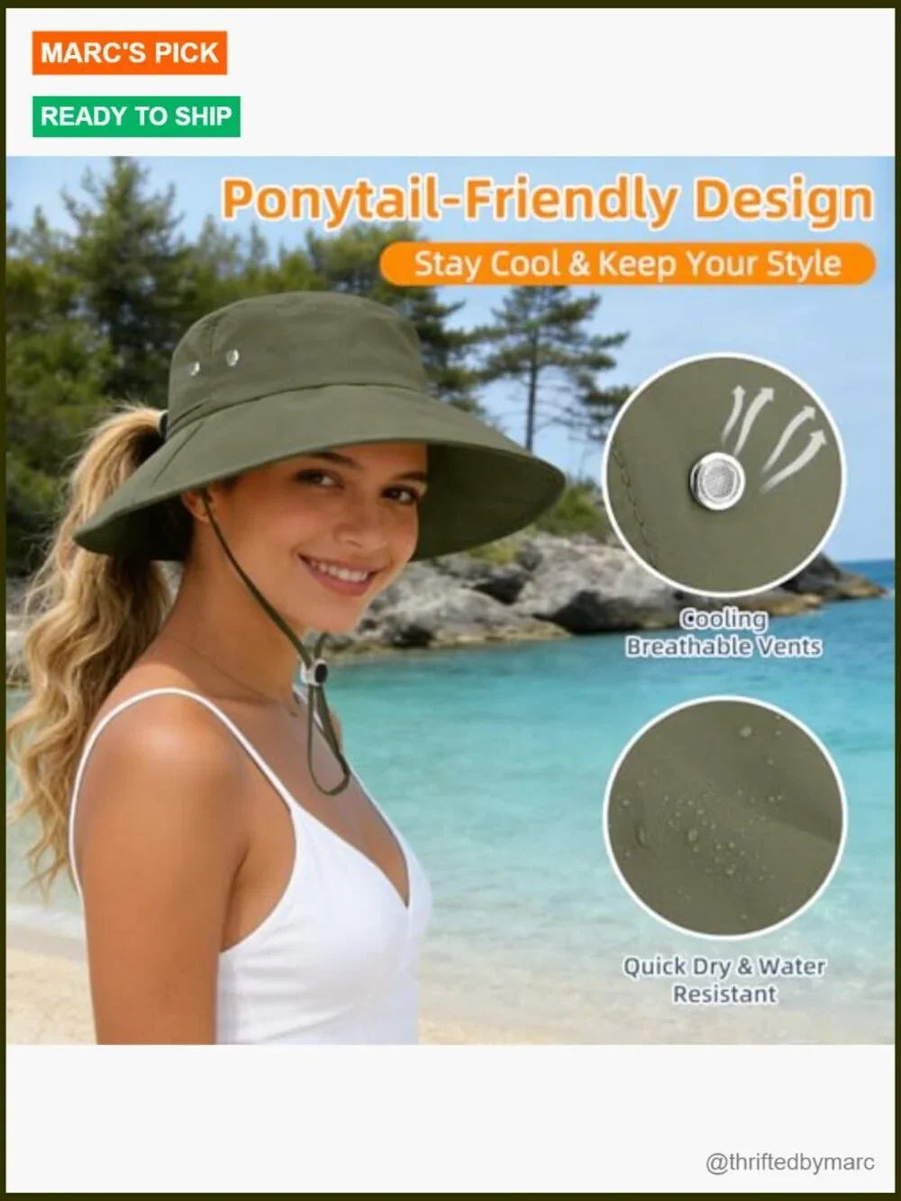UPF 50 Sun Hat Ponytail Friendly Packable Bucket Hat Fishing Beach Gardening